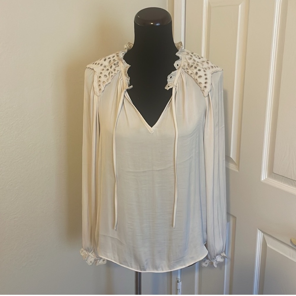 NEW Rachel Zoe Elegant Cream Blouse with Lace & Eyelet Details